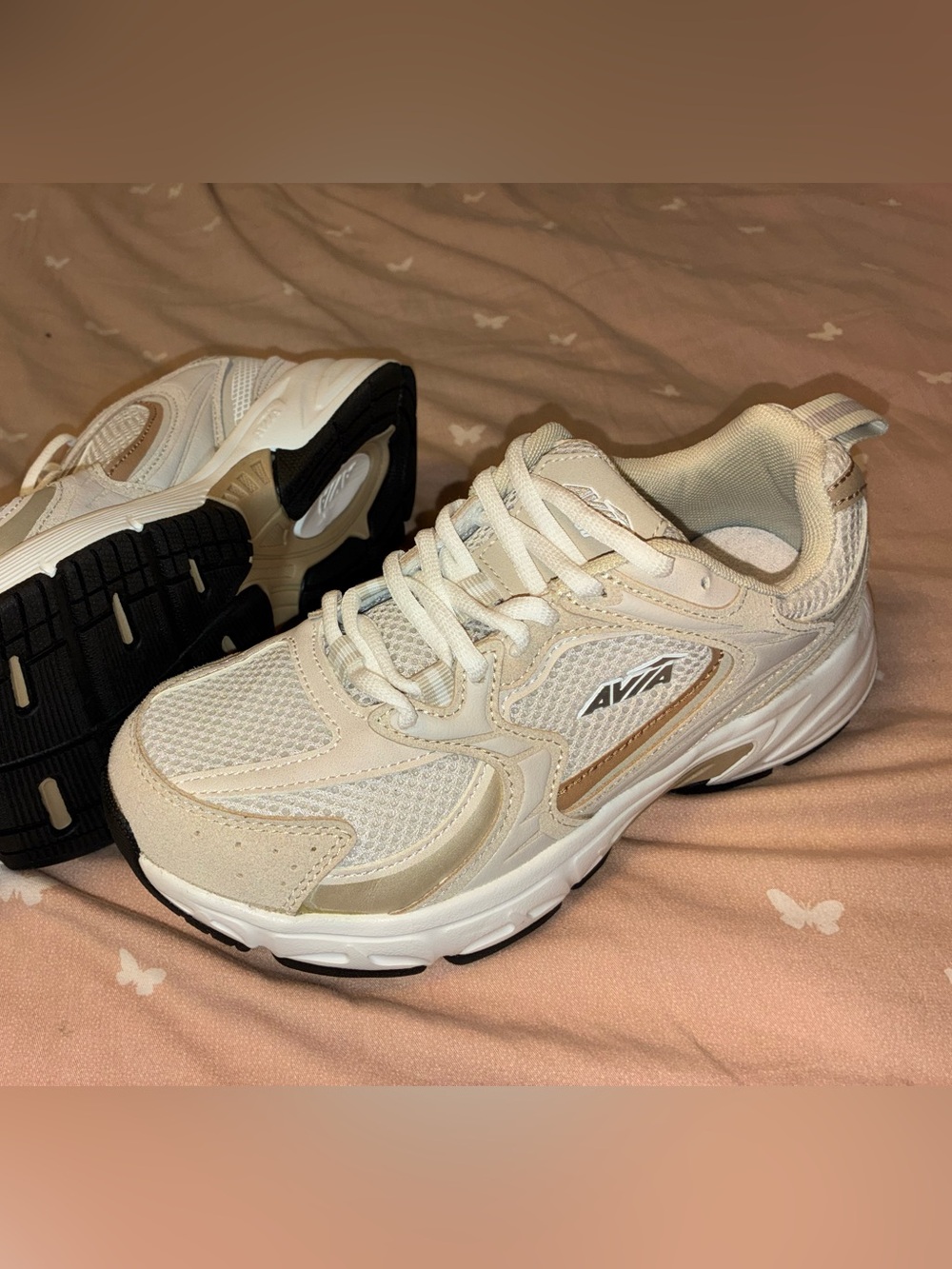 Avia Women’s Cream and White Athletic Sneakers - Lace-Up Walking Shoes